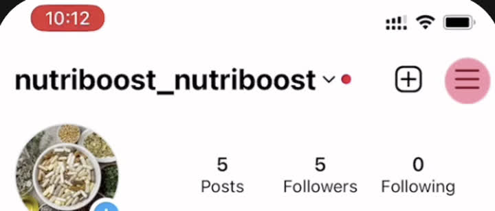 Instagram profile with the Menu button circled